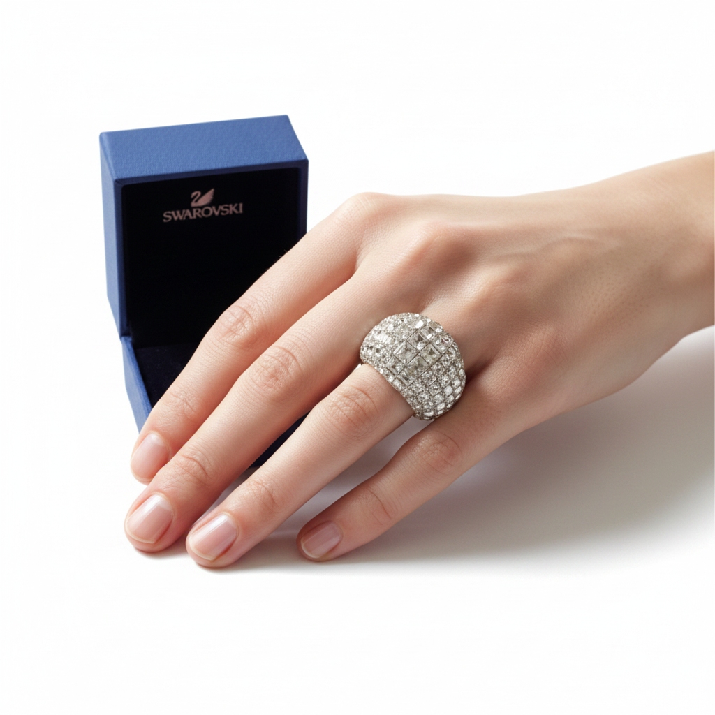 Swarovski silver bling dome ring, size 6-HIRE