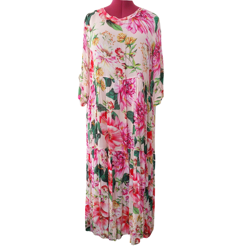 Jellicoe Pink floral dress, size L/16-HIRE
