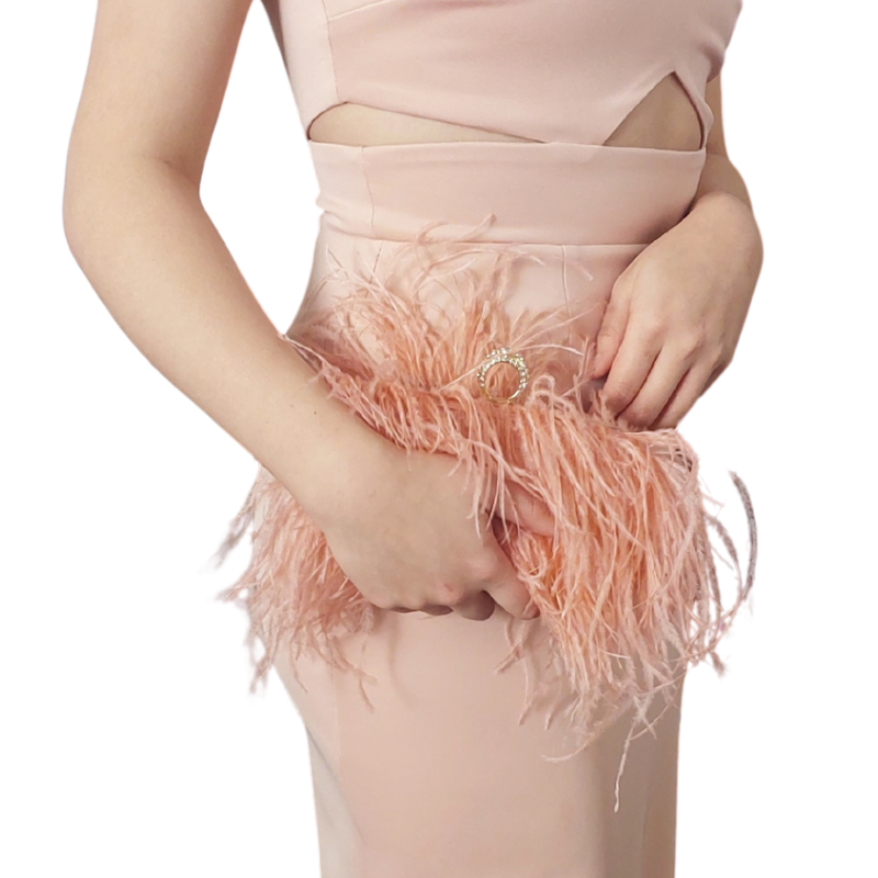 Peach ostrich feather evening bag - HIRE