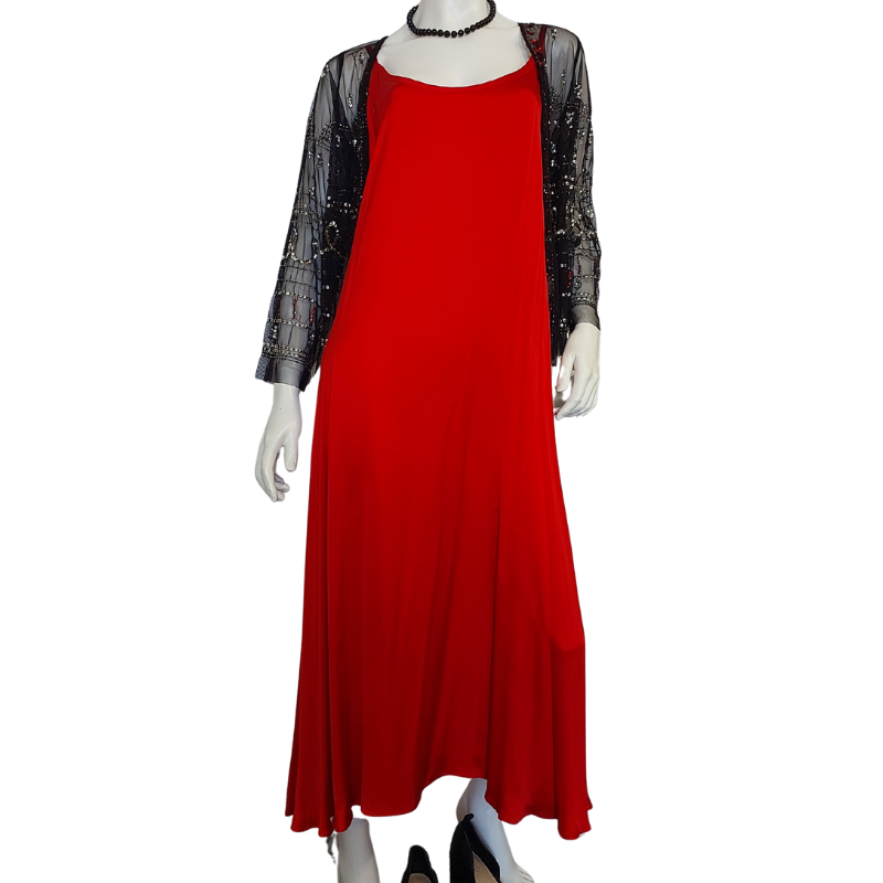Country Road silky red slip dress & Rubi Yaya shrug, size 14-HIRE