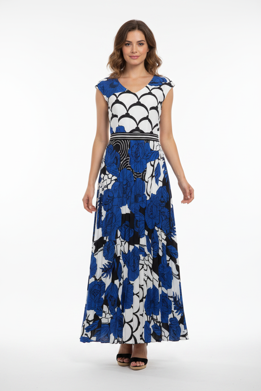 Designer Beatrice B Italy blue maxi dress, size M/10, retail $899