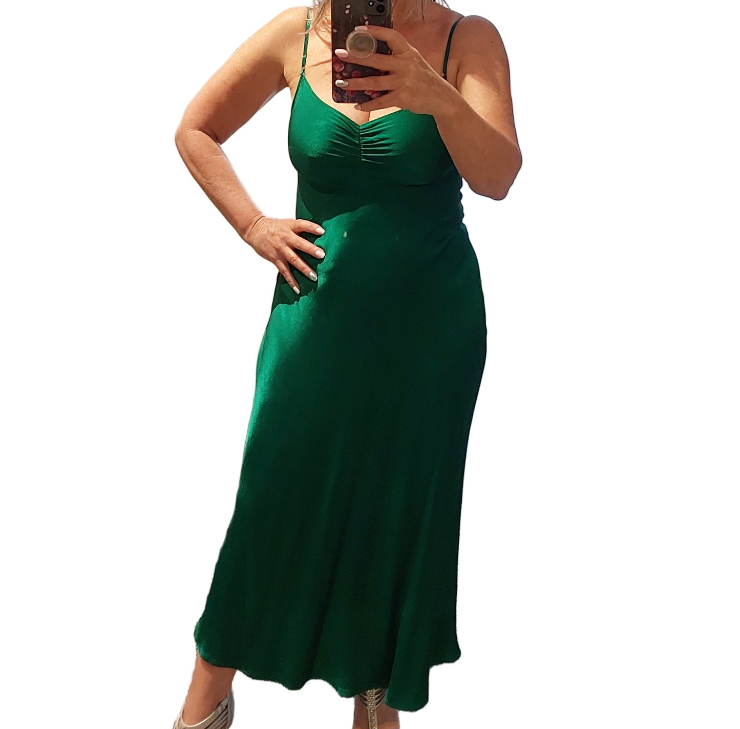 Kate Sylvester emerald green silky dress, size 10