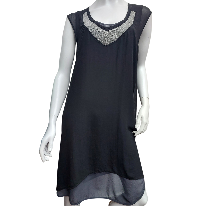 Obi black, grey /silver beaded dress, size 16