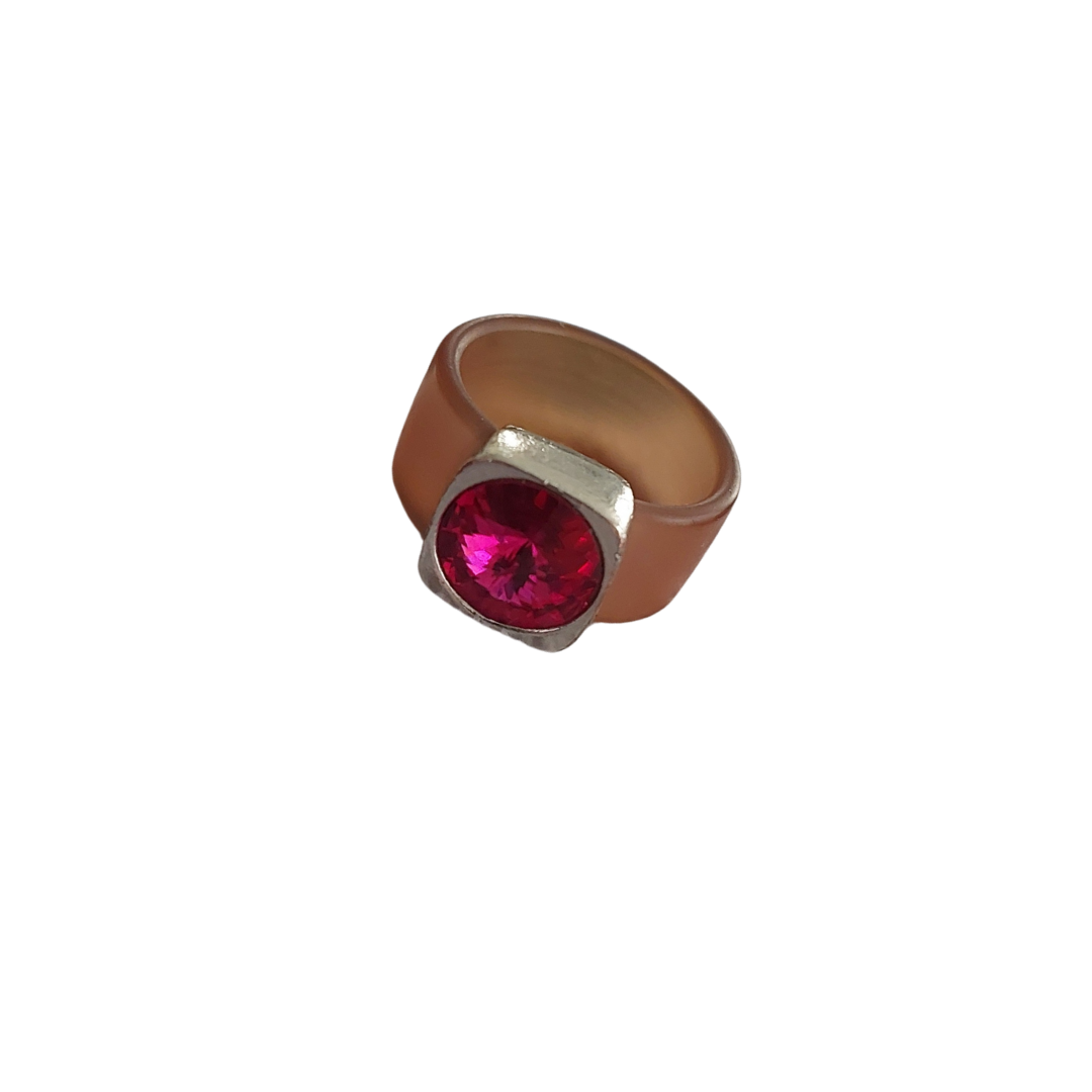 Pink Swarovski rubber ring, size 6-7