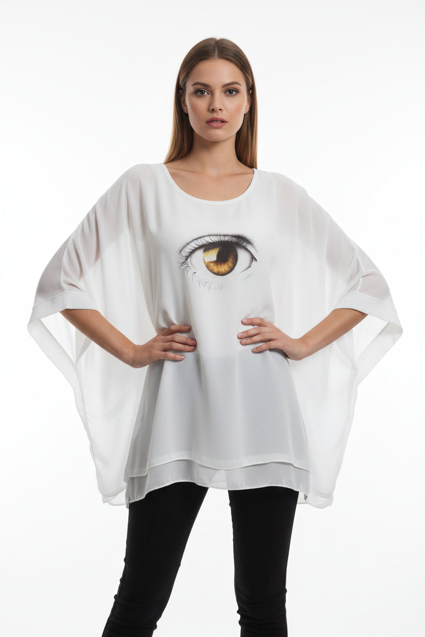 Art & Soul white 'eye' Summer top, O/S