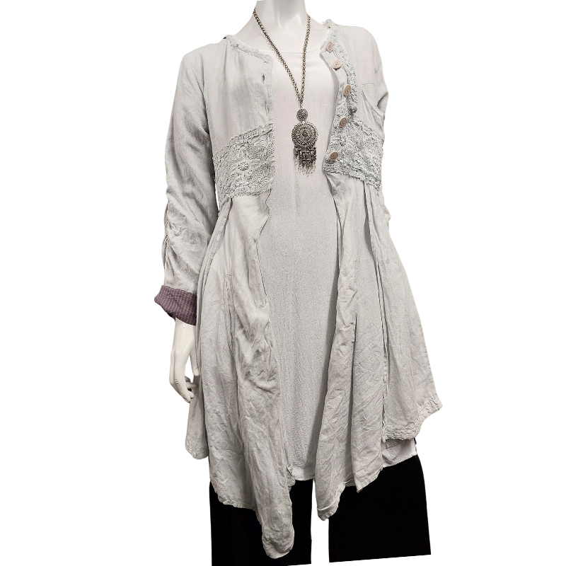 Ewa i Walla grey embroidered linen coat, size 10-12, retail $897