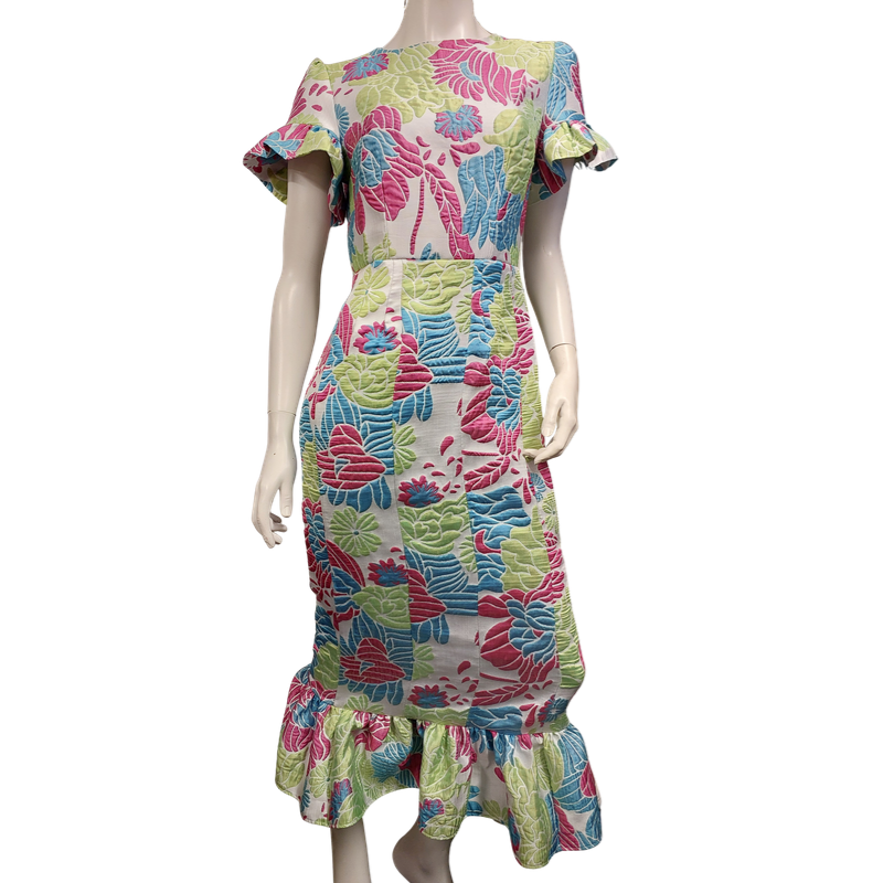 Designer green, blue, pink formal/race day dress, size 10