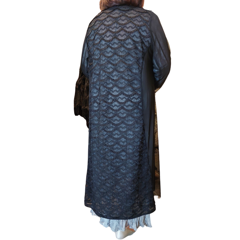 TCD black sheer formal coat, size M. fits 16-18-20-22 -HIRE