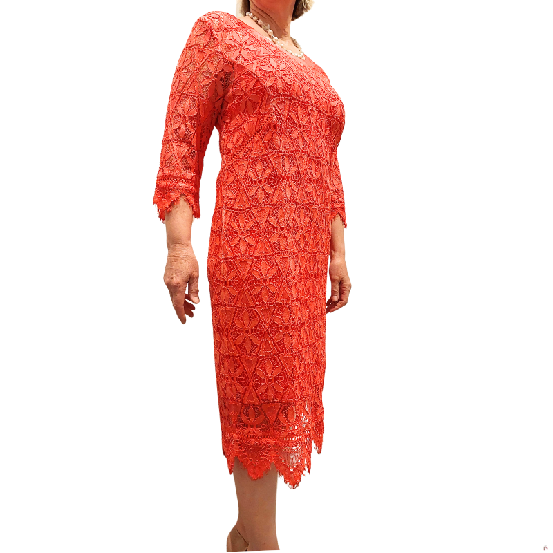Verge Designer melon lace dress including slip, size M 12-14