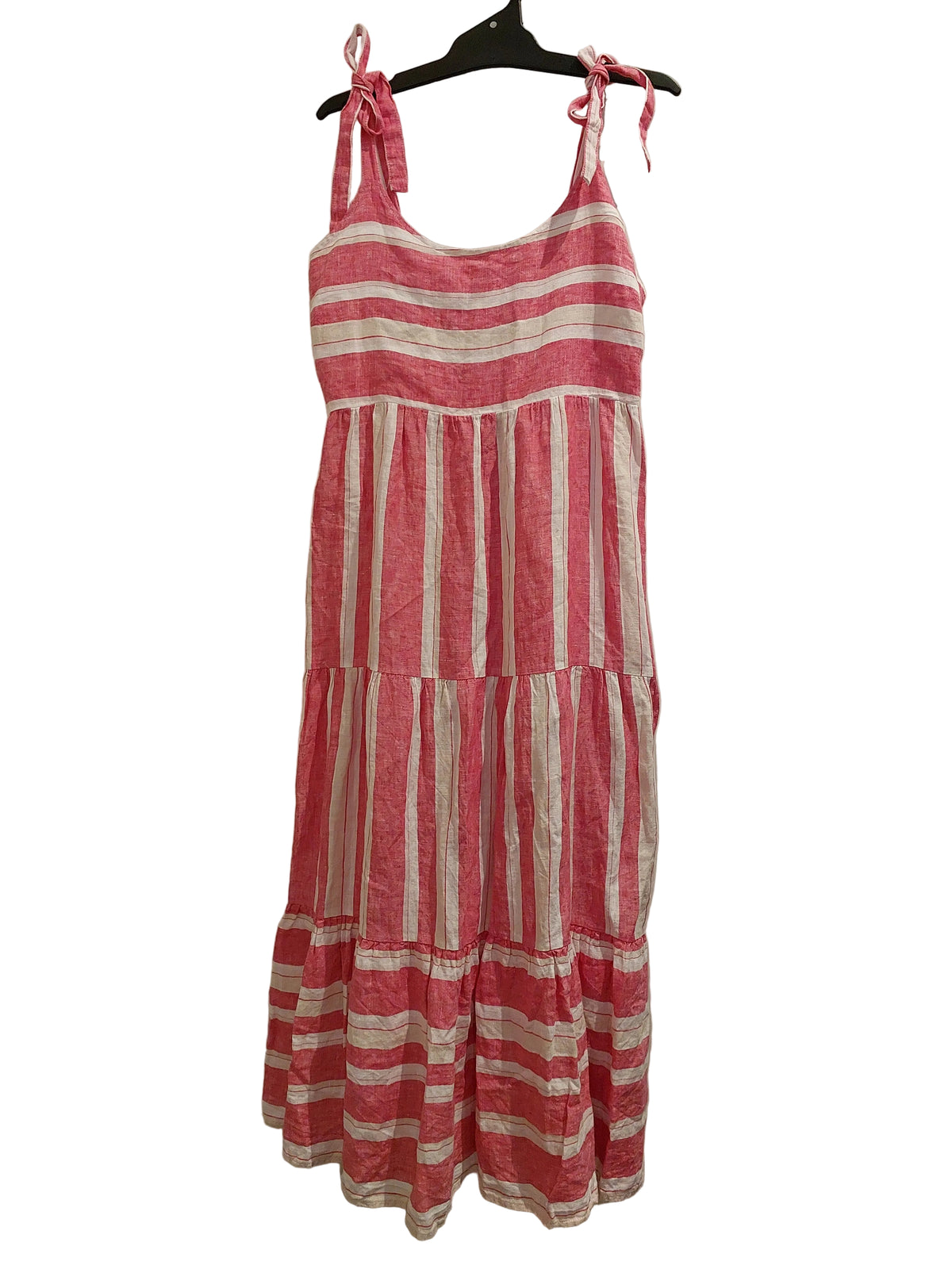Zest pink linen striped Summer midi dress, size 16-18