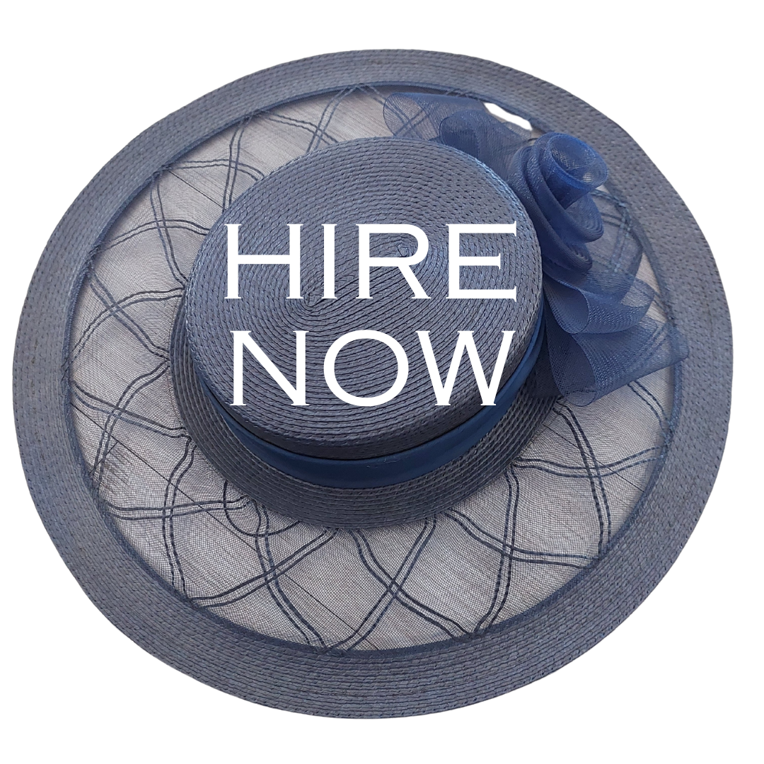 Navy blue hat-HIRE, add your own flowers, ribbons etc