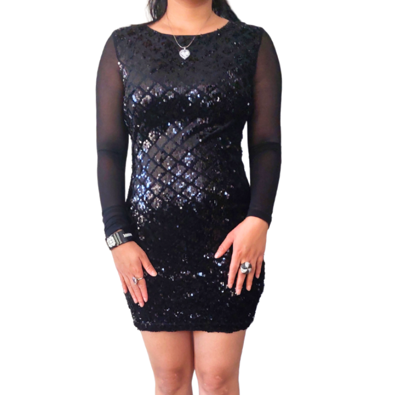 Black sequin mini dress, size 8