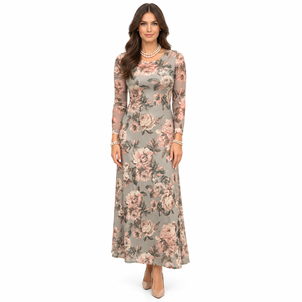 Repertoire pink & grey floral dress-1-8- HIRE