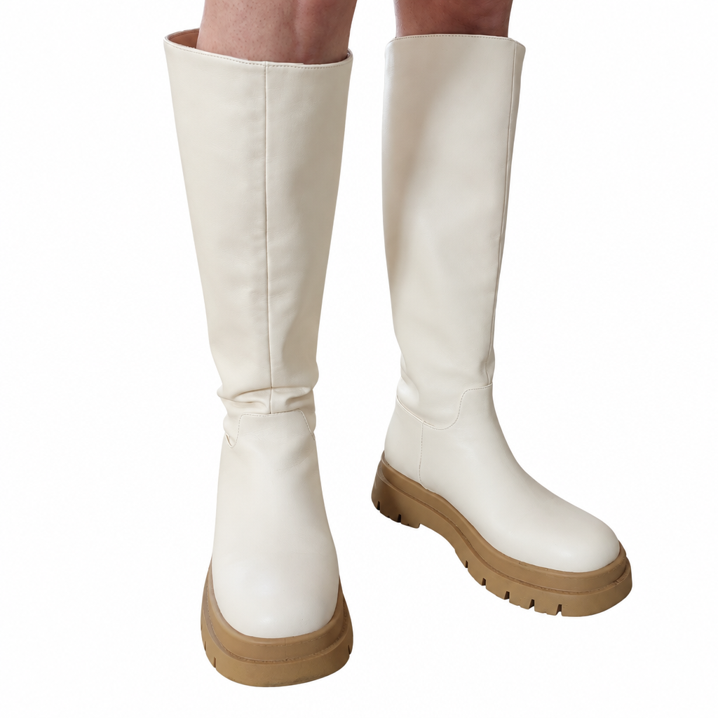 Cream pu leather GOGO boots, size 38/7-HIRE