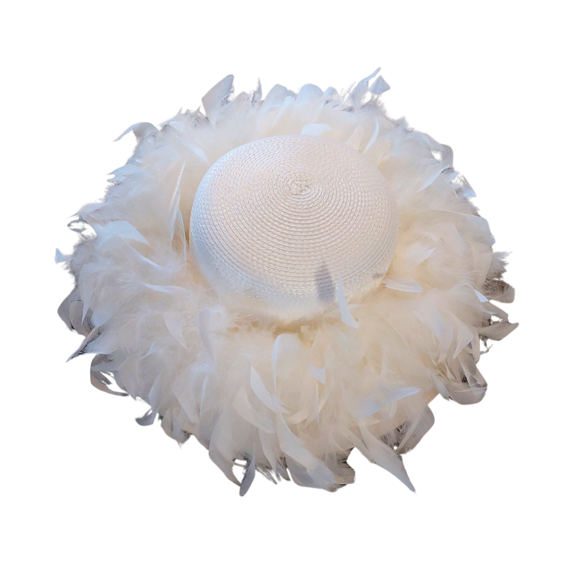 Cream feather hat-HIRE