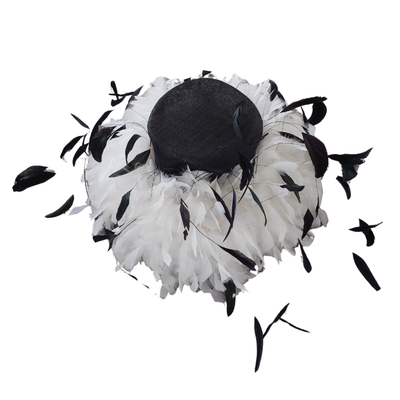 Black & white feather hat-HIRE