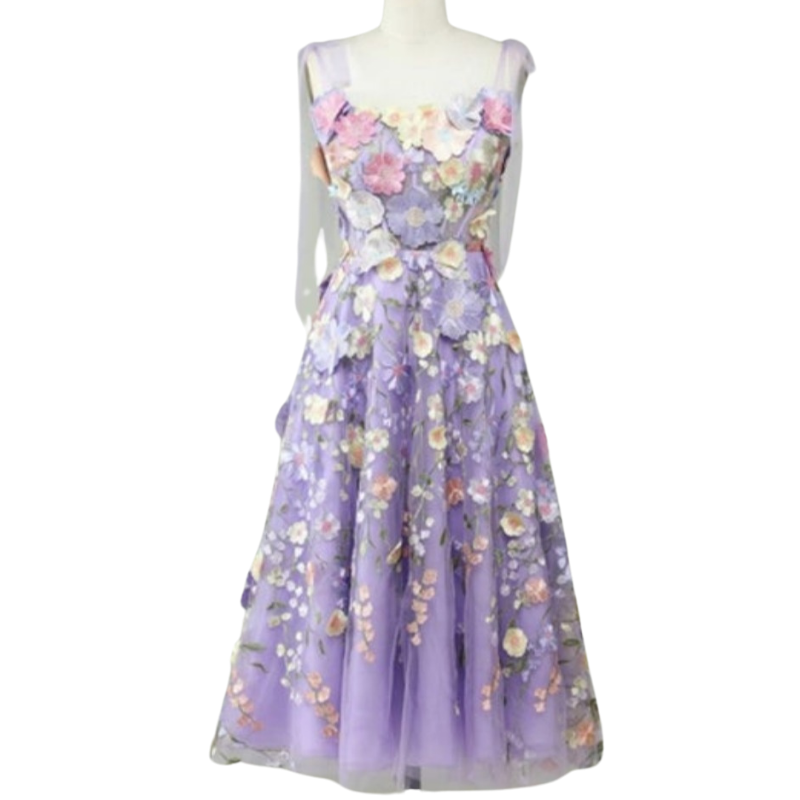 New Lilac embroidered flower dress, size 10