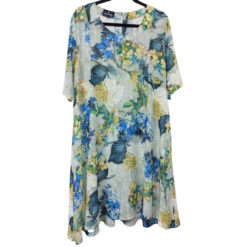 Jellicoe green floral dress, size L/16-HIRE