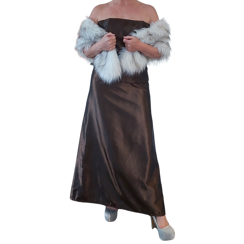 Designer brown taffeta skirt, size 10 & top, size 12