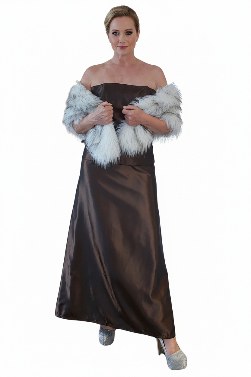 Designer brown taffeta skirt, size 10 & top, size 12