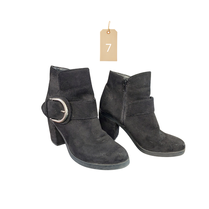 Vegan suede ankle black boots, size 7