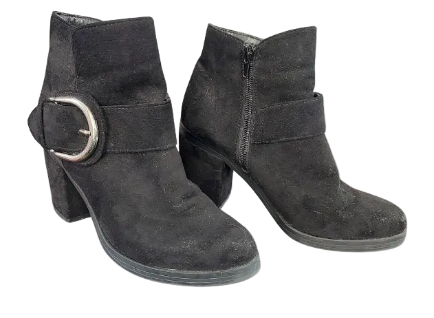 Vegan suede ankle black boots, size 7
