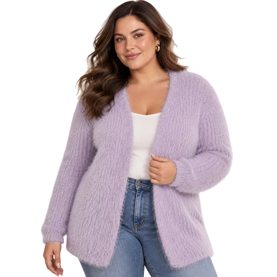 Coop lavender fluffy cardigan, size L 14-16