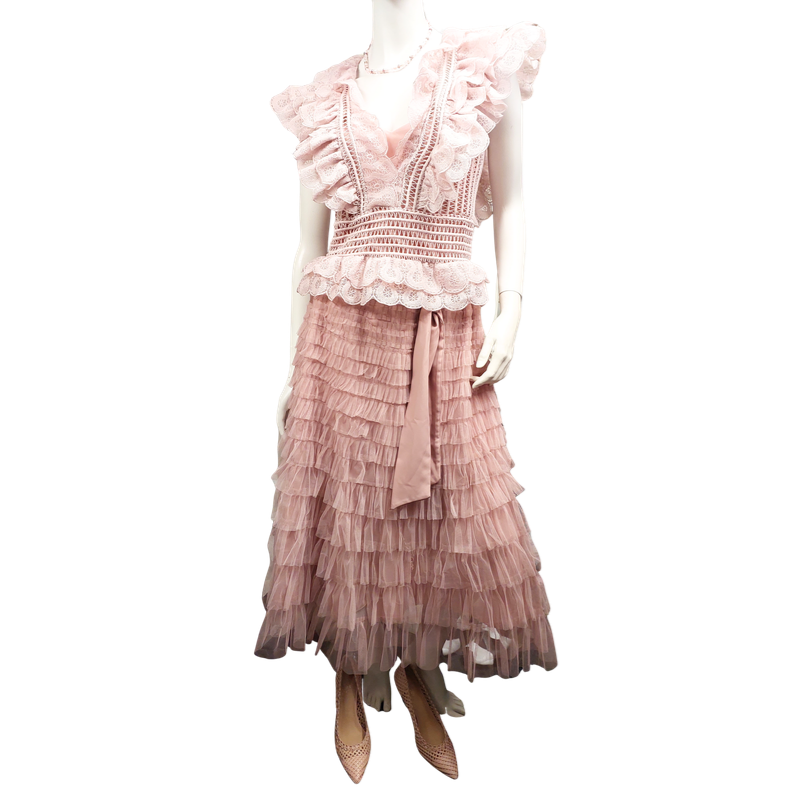 Ivory & Chain pink lace top, size 12-14