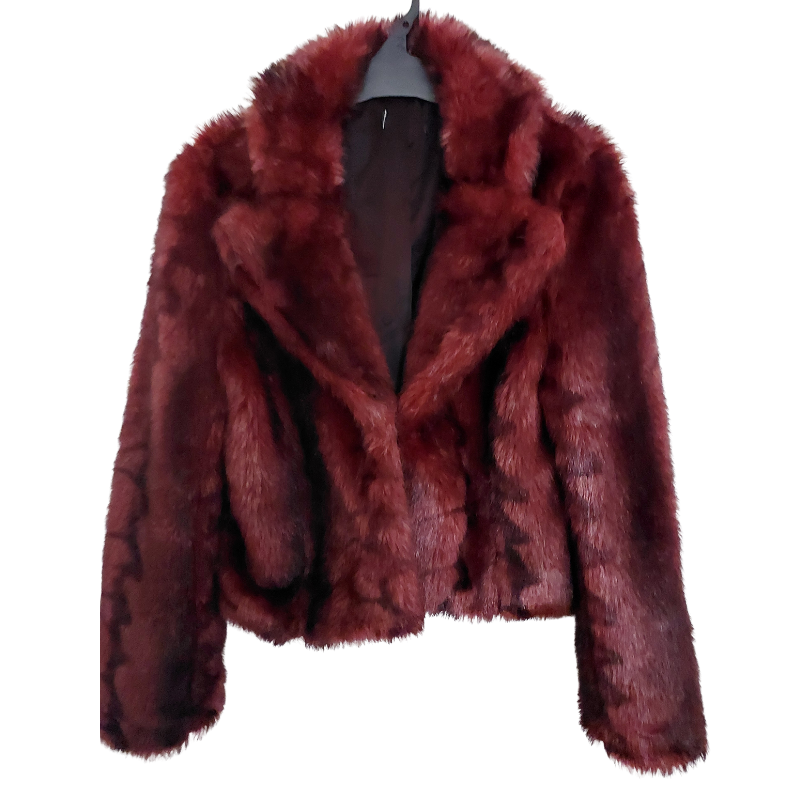 Burgundy faux fur jacket, size 12-14