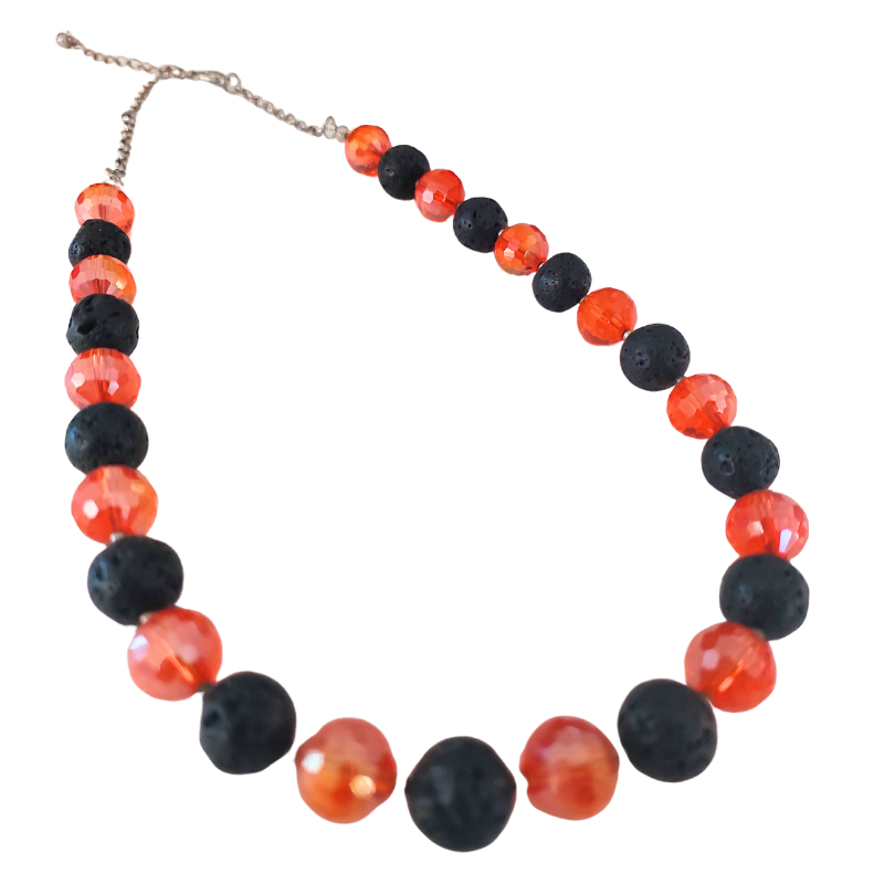 Lava stone & orange faceted glass necklace