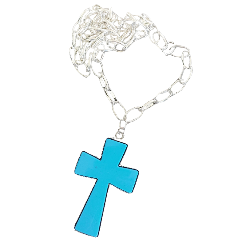 NEW turquoise stone cross necklace on chunky silver chain