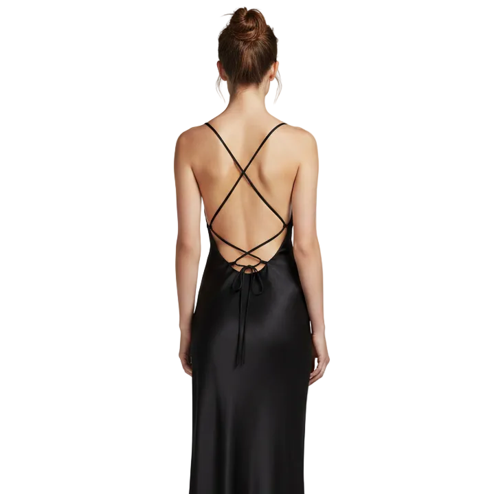 Black silky slip dress, size 14/16