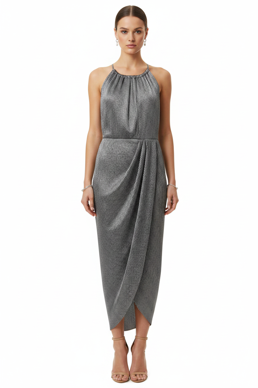 Shona Joy black & white striped formal/cocktail midi dress,12/14