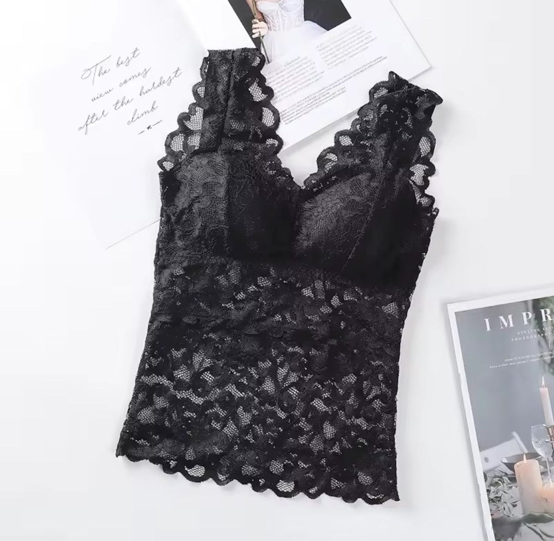 NEW black lace bralette/camisole, size 8-10-12