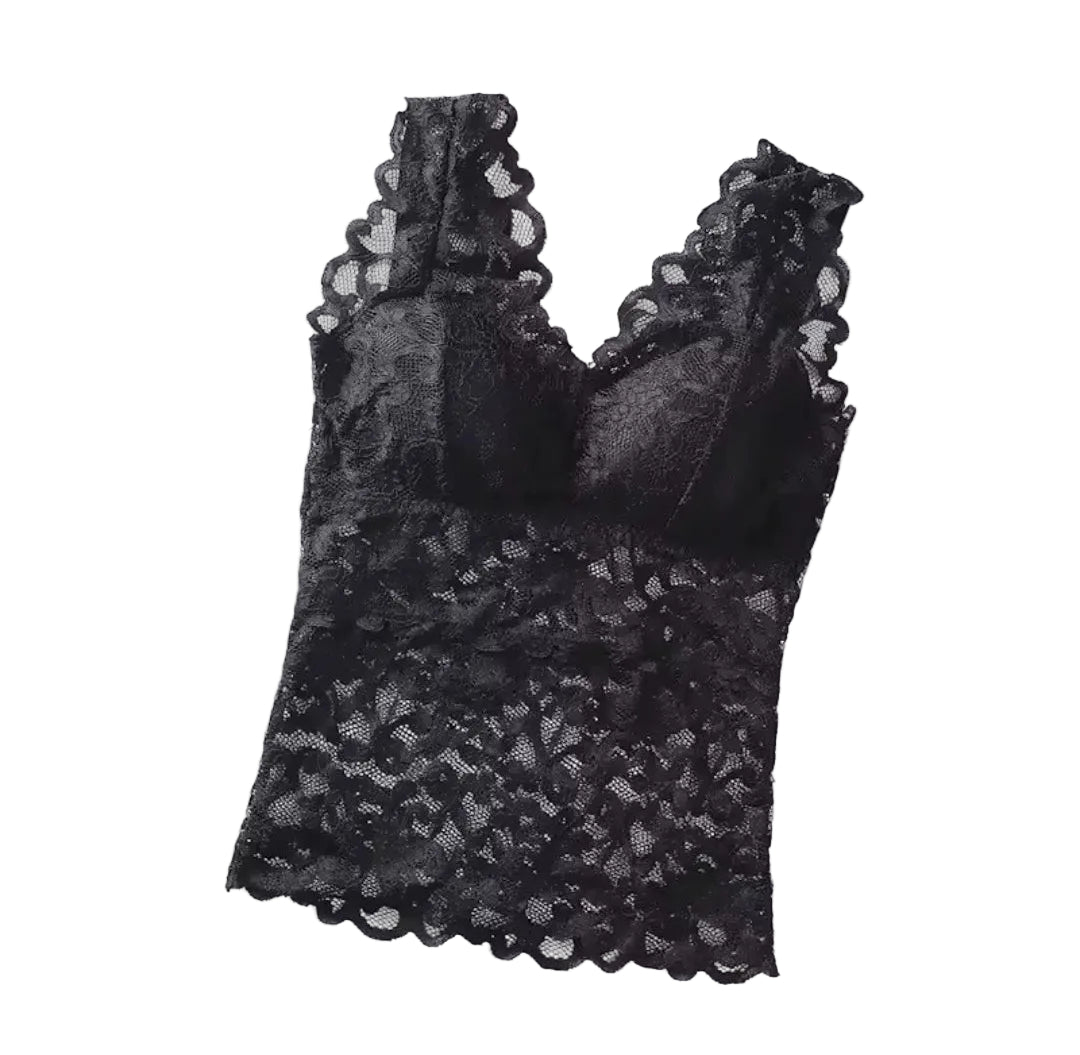 NEW black lace bralette/camisole, size 8-10-12