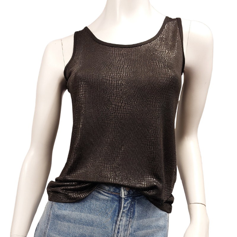 Lemon Tree black snakeskin embossed singlet top, size 10