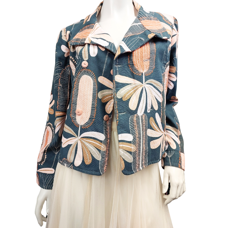 Teal floral jacket, size 12-14