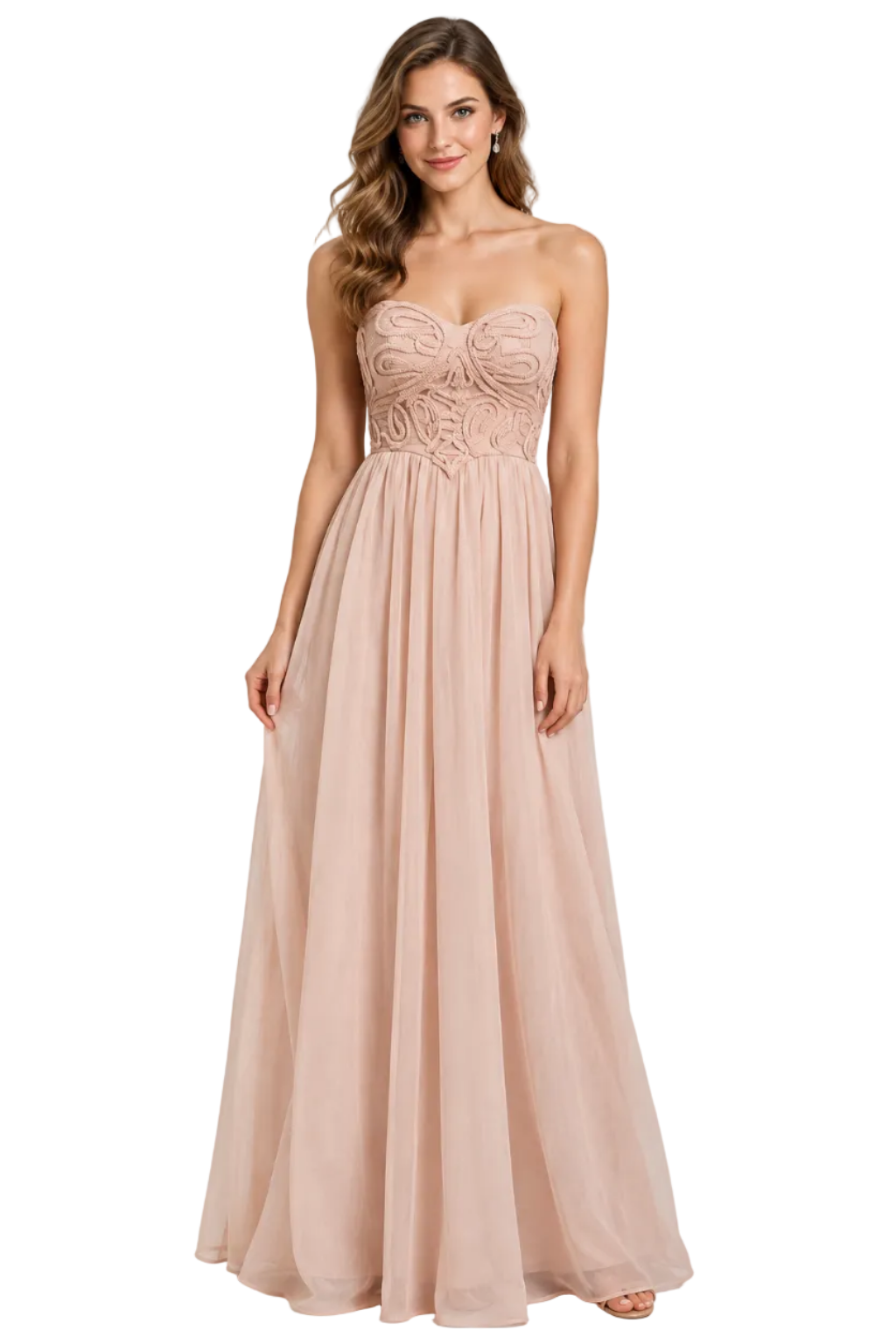 SALE x rental, peach strapless formal dress size 8/10
