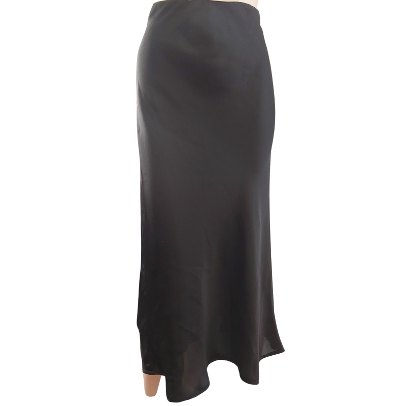 Black satin silky midi skirt, size 12