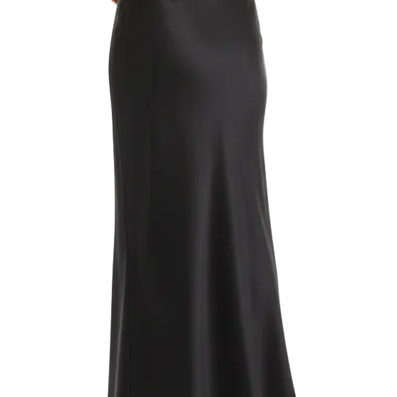 Black satin silky midi skirt, size 12