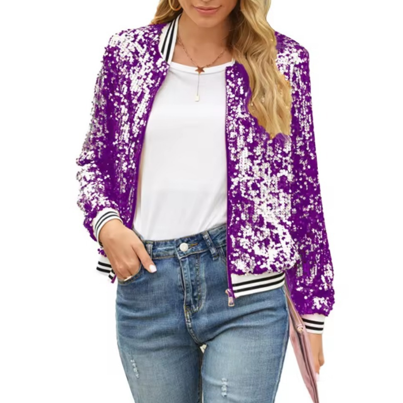 NEW purple sequin bomber jacket size 8-10-12-14-16- size 14 in stock, pre-order 2 weeks