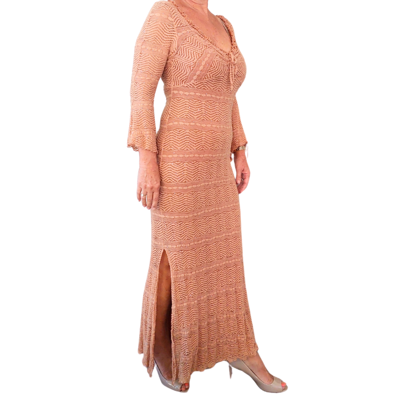 Gerry Shaw caramel spaekly dress, size 12-HIRE