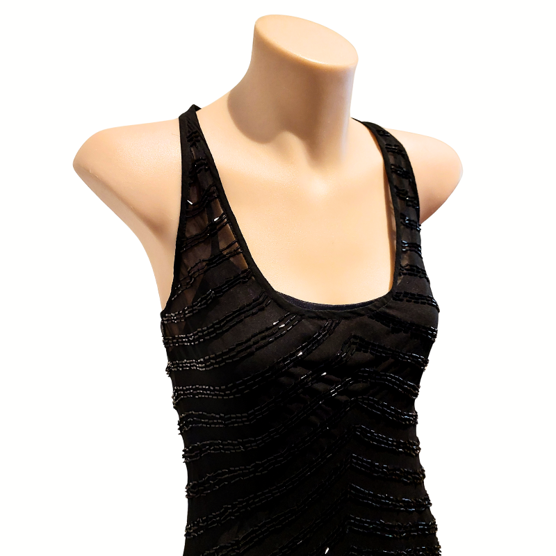 Black silk beaded dress, size 8