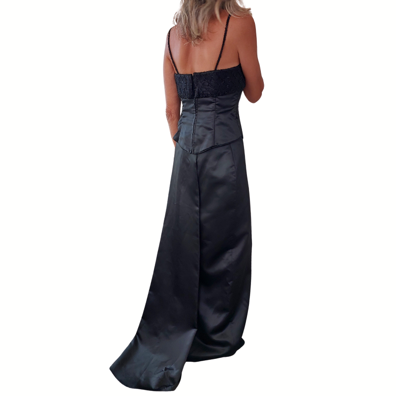 Black satin formal skirt & top, size 8-HIRE