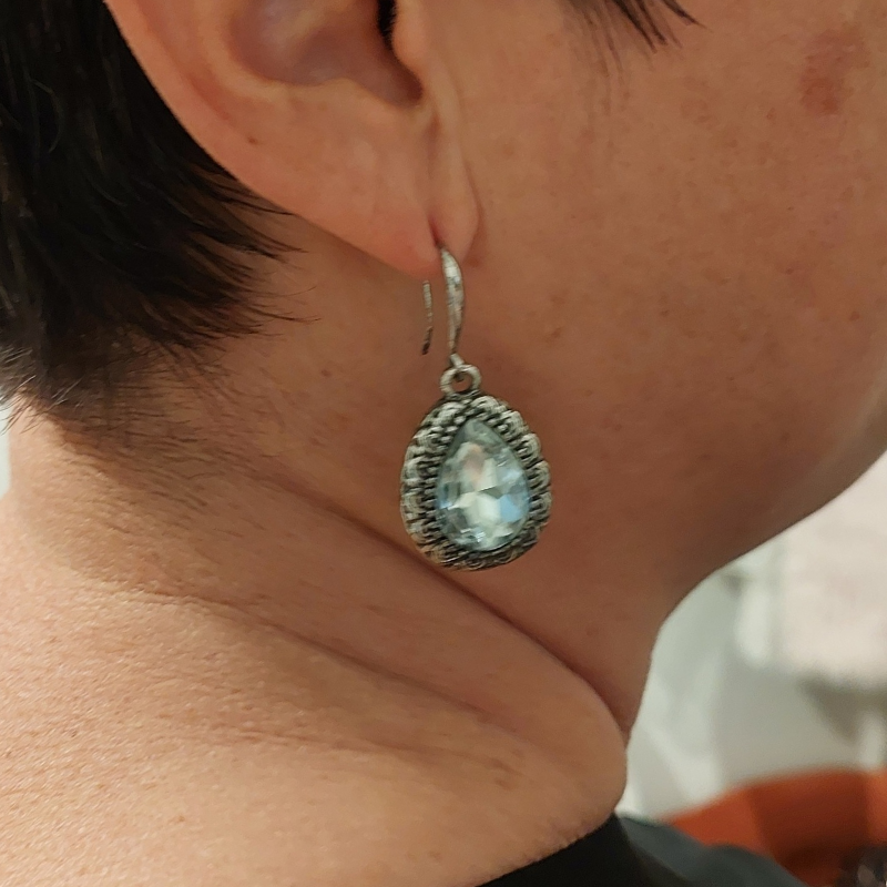 NEW large teardrop silver plated CZ earrings-HIRE