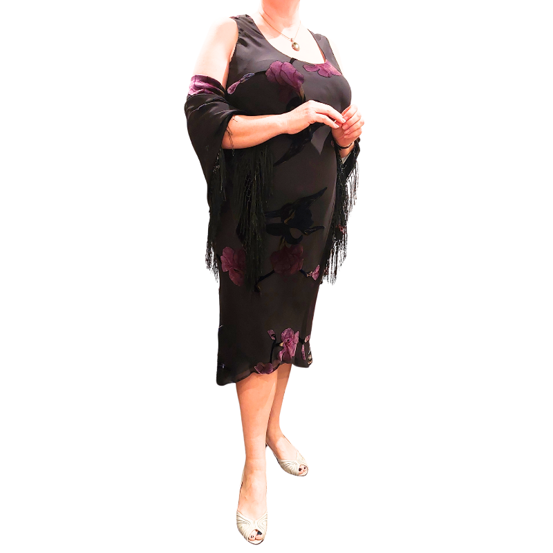 Purple velvet dress & shawl formal/ ball dress, size 16-HIRE