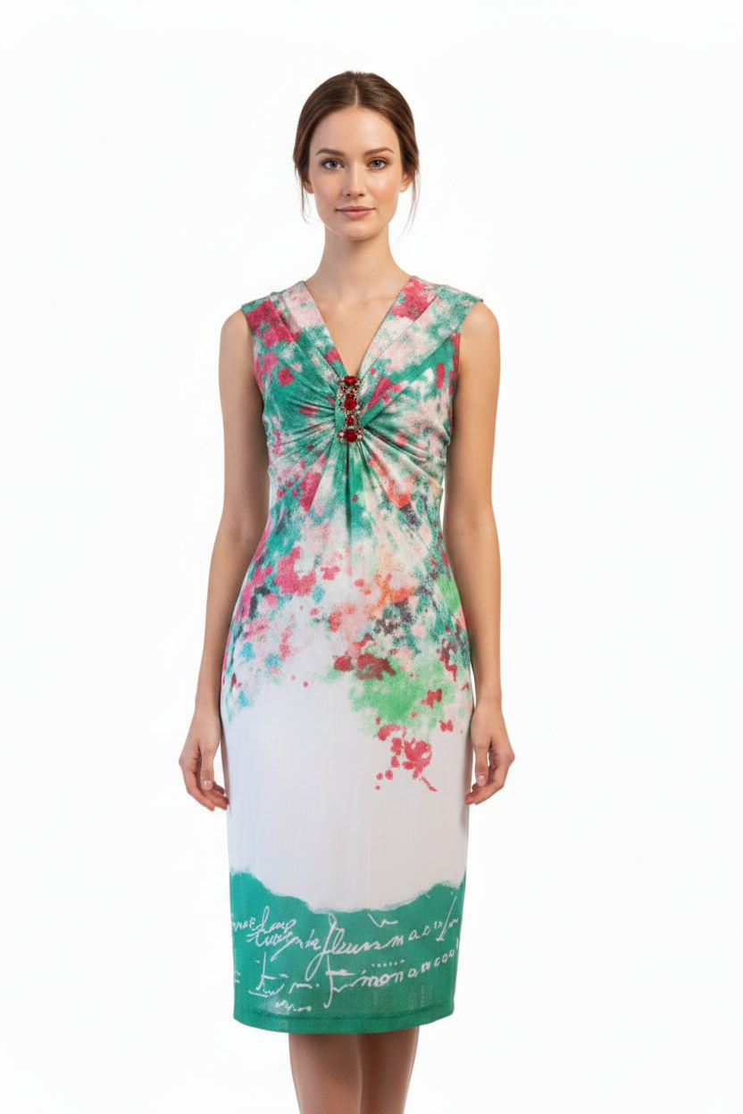 Didier Parakian beaded pink & green floral dress, size 10/12