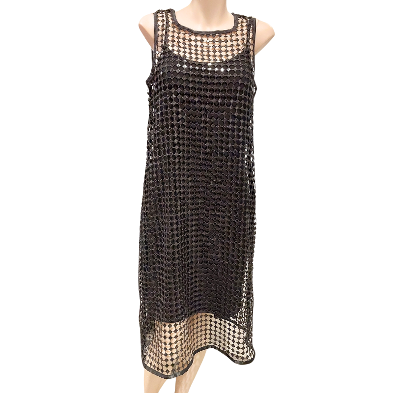 Black sequin mesh layering dress, size 10