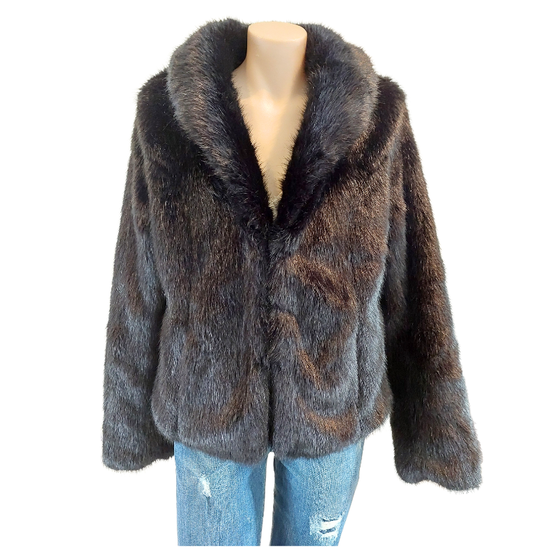 NEW LOOK black faux fur jacket, size 8-10-HIRE