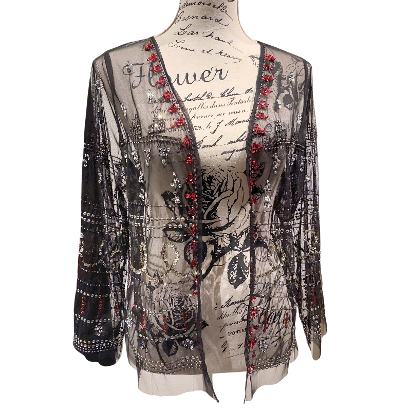 Ruby Yaya black sheer sequin jacket, size M , 14